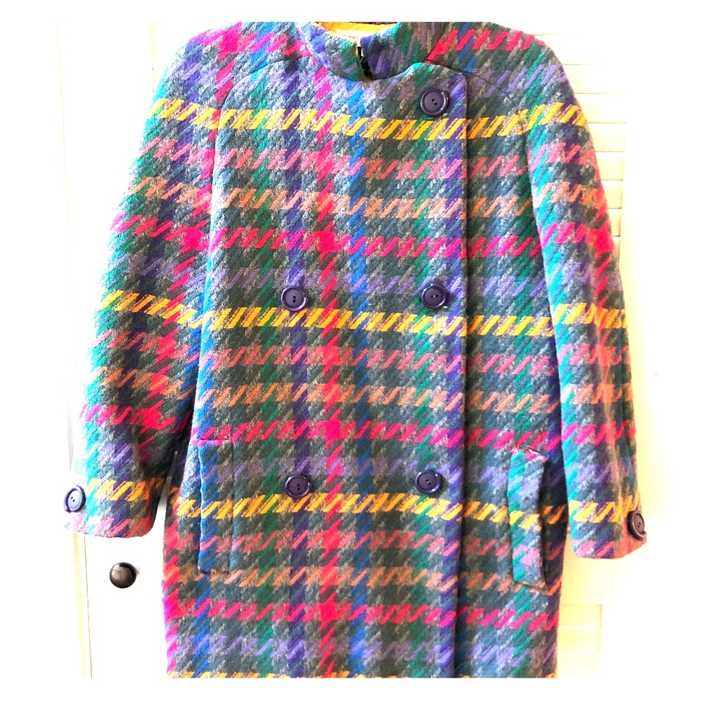 VINTAGE Rainbow Wool Coat Unique! OOAK